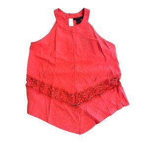 Its Pink Womens Sleeveless Coral Top With Lace Detail Size M Polyester & Spandex